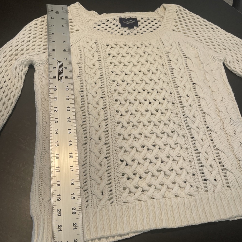 American Eagle Pullover Crocheted Cable Knit White Sweater M Cotton/Nylon/Wool - Picture 7 of 8